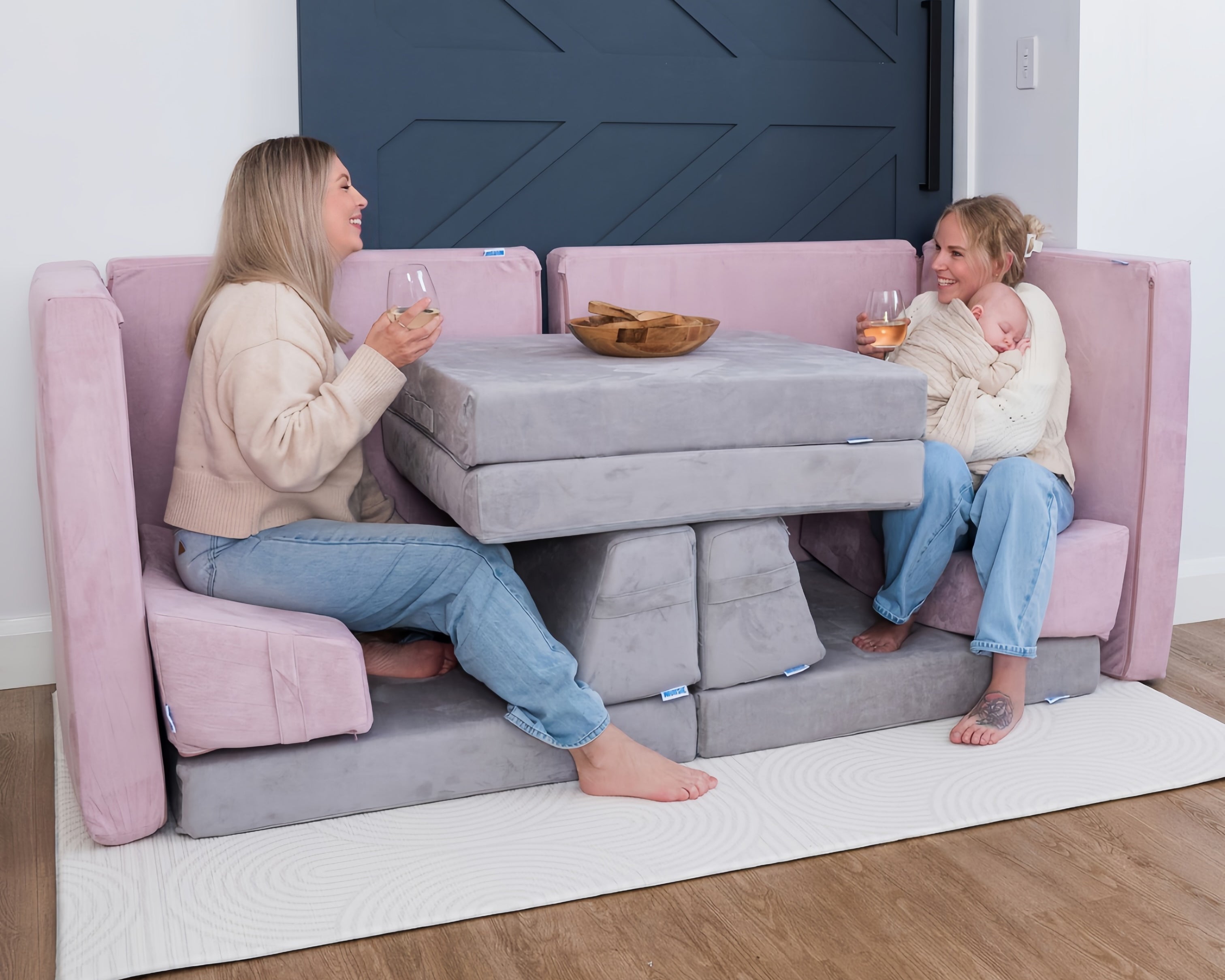 Stormy and Lilac Play Couch in Microsuede