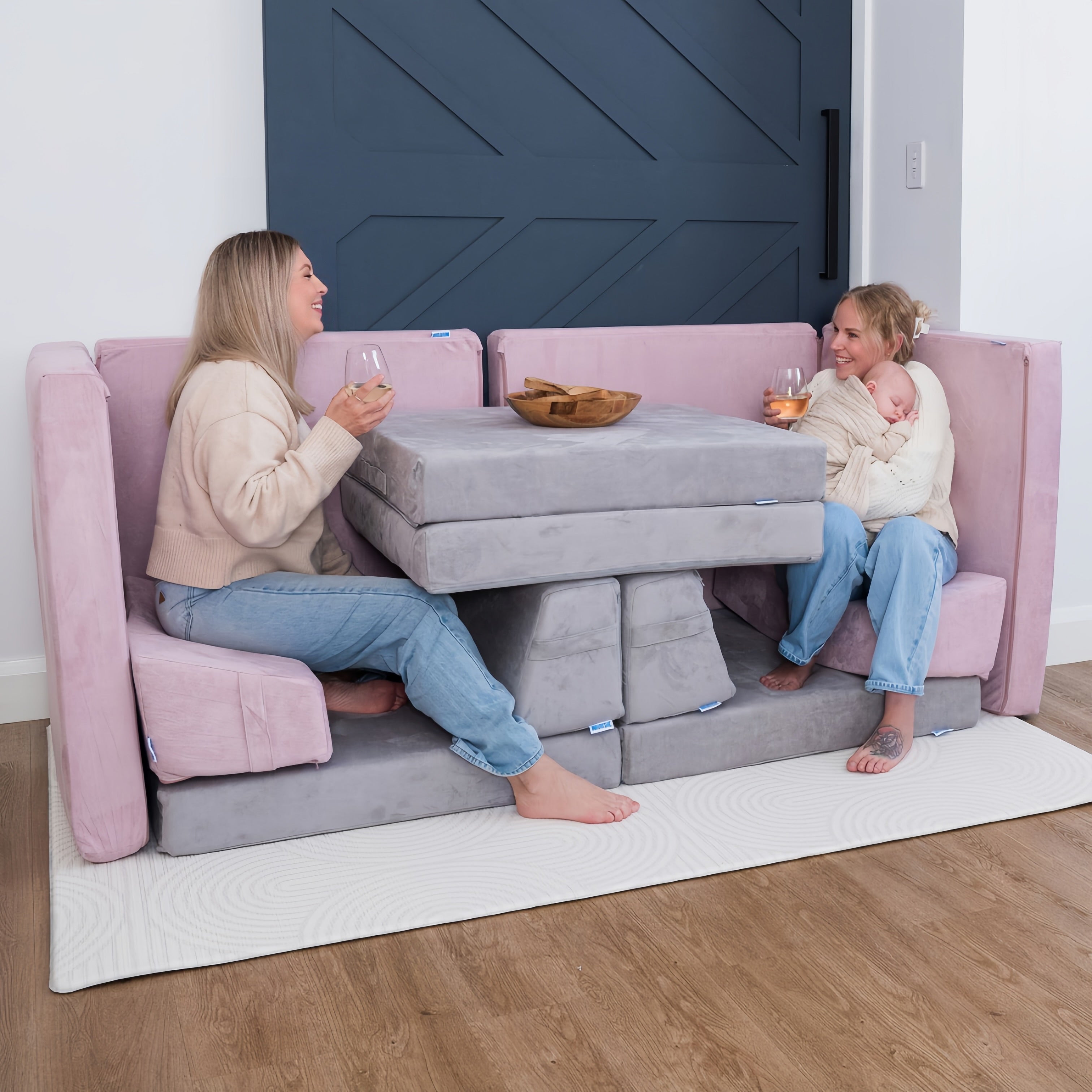 Stormy and Lilac Play Couch in Microsuede