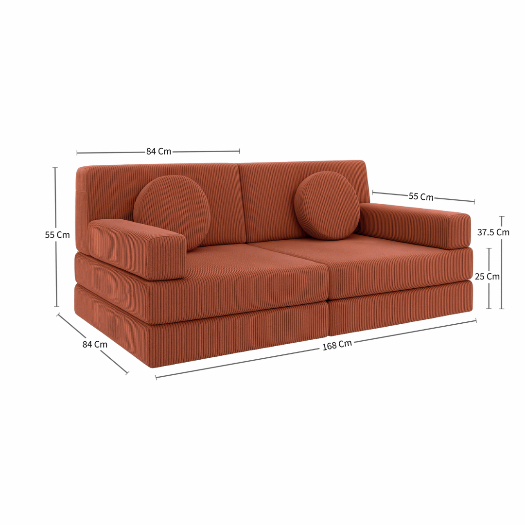Rust Play Couch in Corduroy