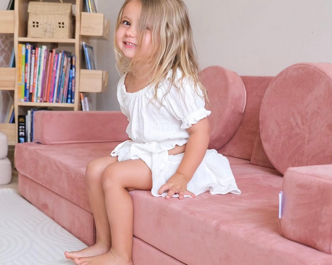 Blush Play Couch in Microsuede