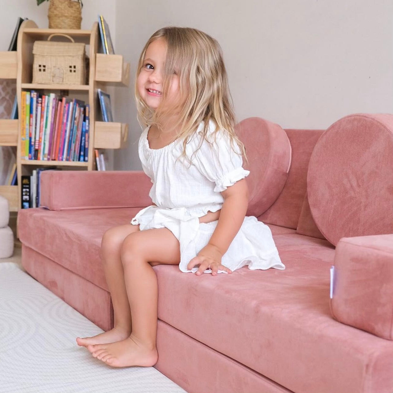 Blush Play Couch in Microsuede