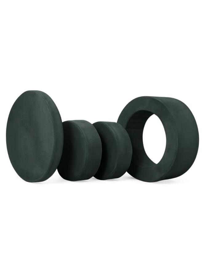 Whottie play ottoman in dark green stacked pieces with hollow ring – modular children’s play furniture