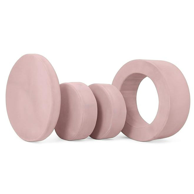 Whottie play ottoman in light pink stacked pieces with hollow ring – modular children’s play furniture