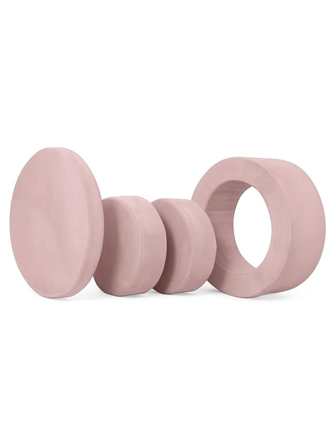 Whottie play ottoman in light pink stacked pieces with hollow ring – modular children’s play furniture