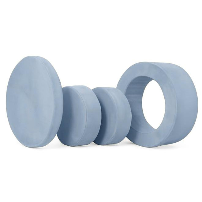 Medium blue Whottie play ottoman stacked with ring piece – modular kids play furniture