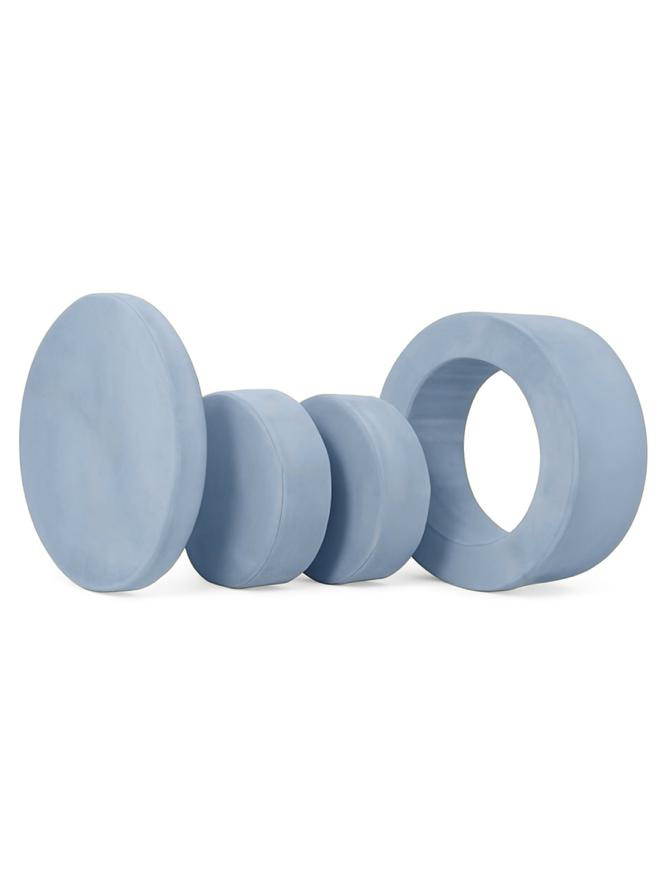 Medium blue Whottie play ottoman stacked with ring piece – modular kids play furniture