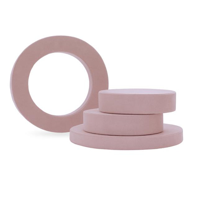 Whottie play ottoman in light pink stacked pieces with hollow ring – modular children’s play furniture