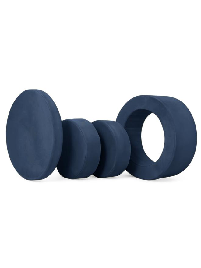 Whottie play ottoman in dark blue stacked pieces with hollow ring – modular children’s play furniture