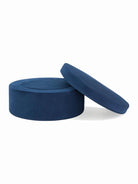 Round dark blue Whottie play ottoman pieces for kids – versatile play couch accessory and footrest