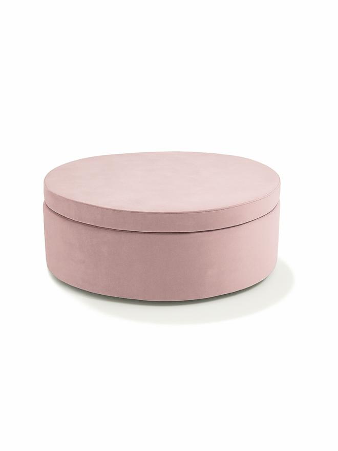 Single light pink Whottie play ottoman in closed position – children’s play furniture 
